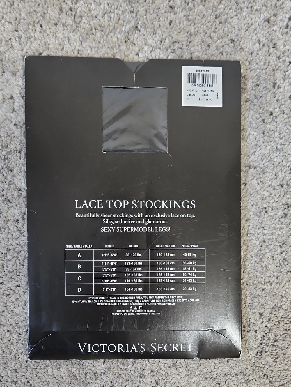 New Victorias Secret Very Sexy Stocking Sz C Black
